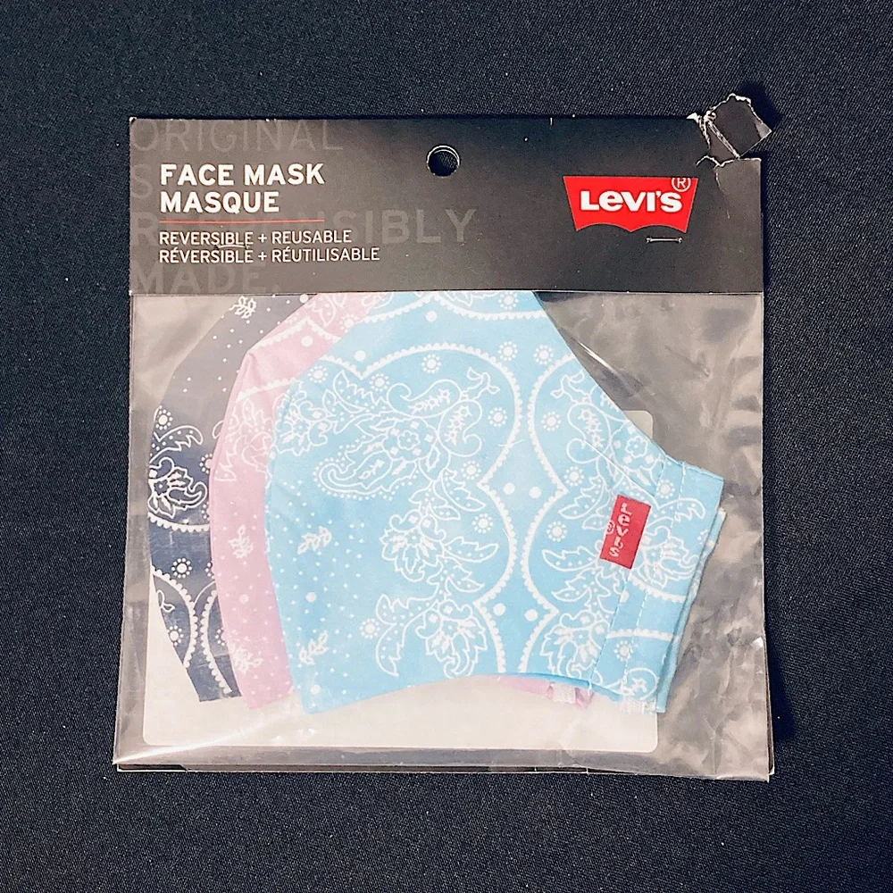 ⭐️ Levi’s Reusable Paisley Fabric Face Masks 3 Pack Blue And Purple Size Large